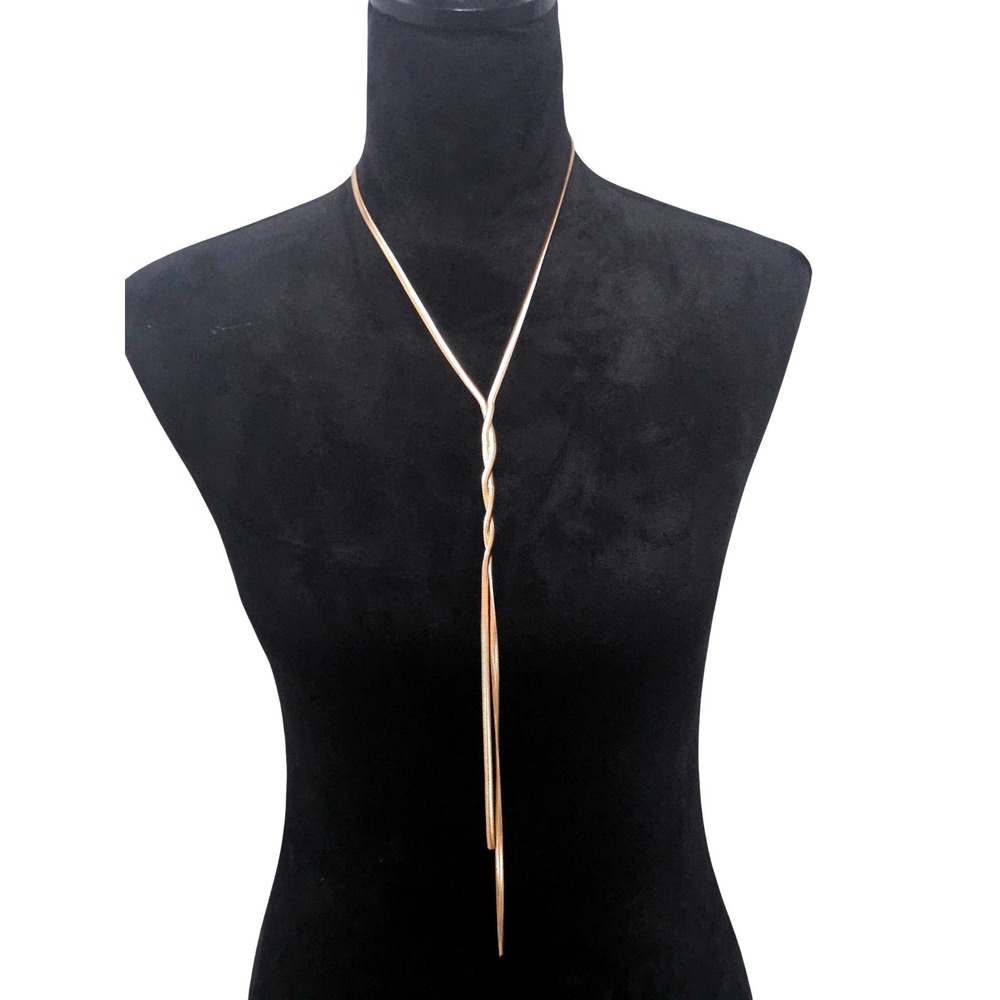 C1928‎ Jewelry Company Gold Tone Herringbone Snake Chain Lariat Necklace 19.5in